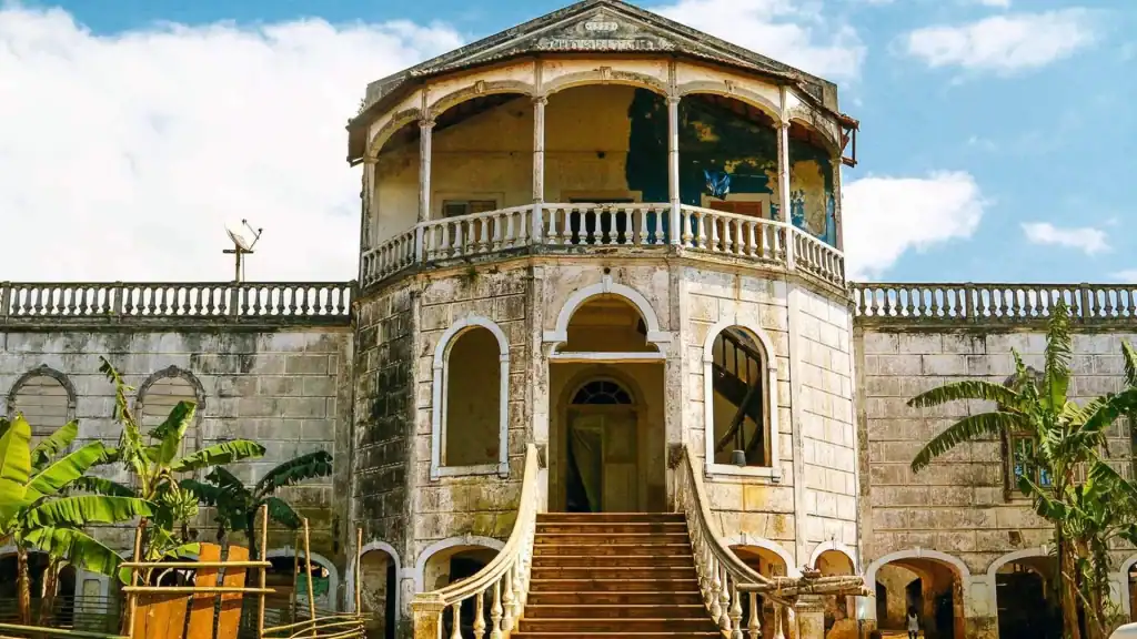 São Tomé Roças and coffee plantations – centred view of a historic plantation house used for heritage tourism banners